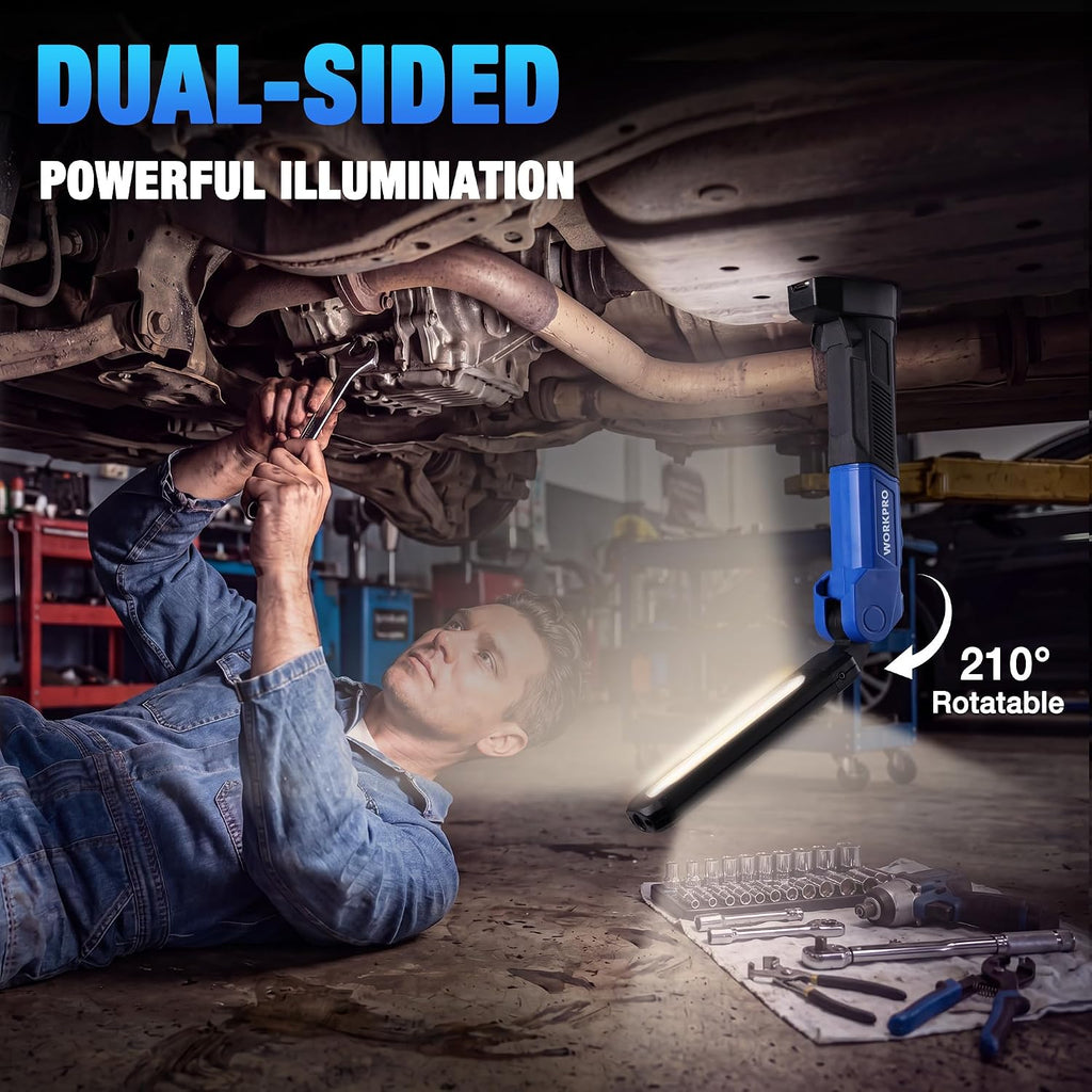 WORKPRO Luz LED magnética de trabajo de doble cara, luz recargable plegable
