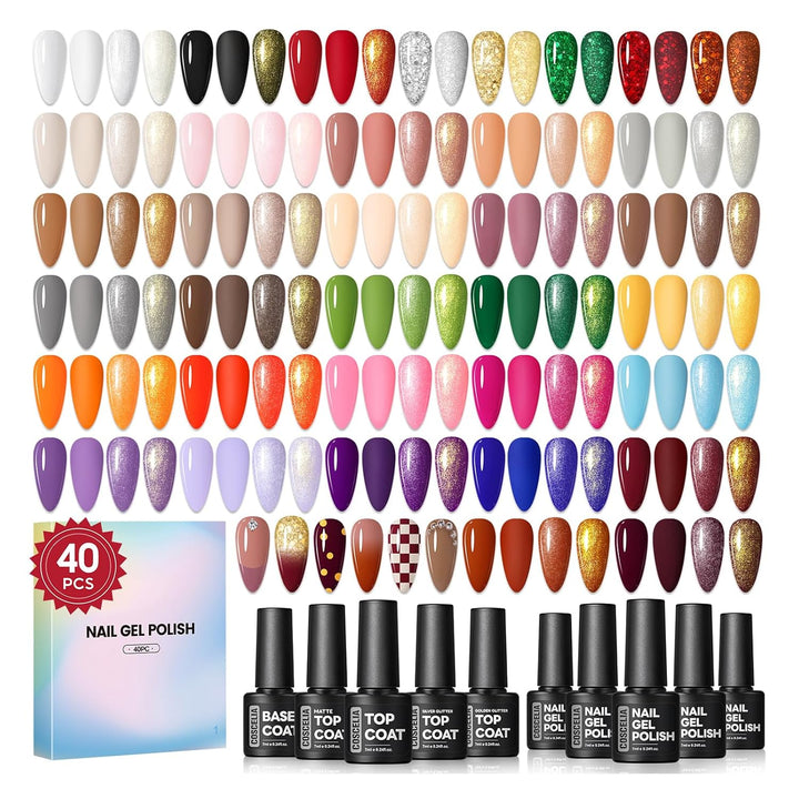 COSCELIA Juego de 40 esmaltes de uñas de gel, 35 colores con 5 capa...