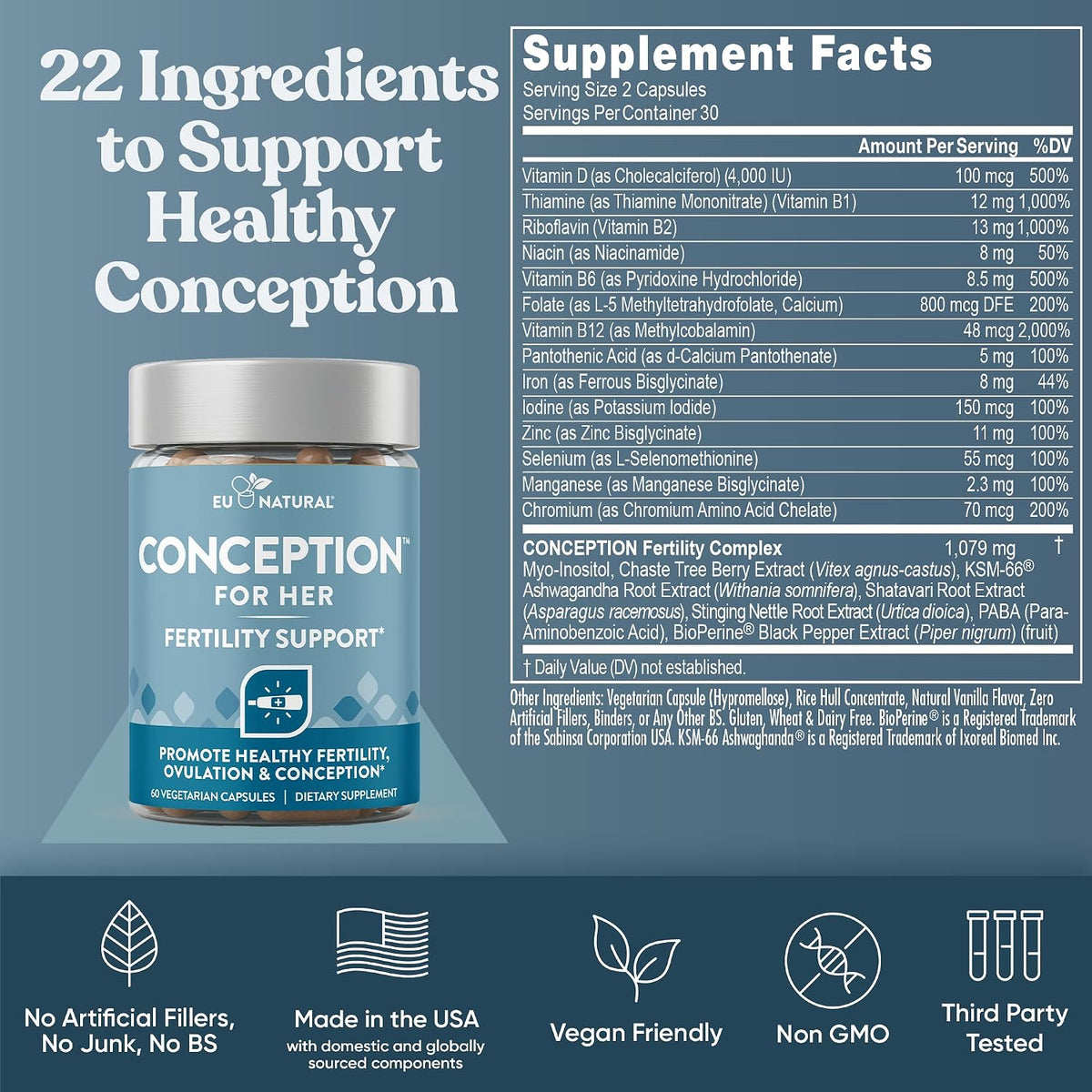 Conception for Her & Him Fertility Supplement Bundle, Paquete de 120 unidades para parejas