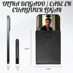 Billetera delgada y plegable para hombre, bolsillo frontal minimalista, cartera con bloqueo RFID con 1 ventana de identificación con muesca para el pulgar, 9 ranuras y bolsillo para