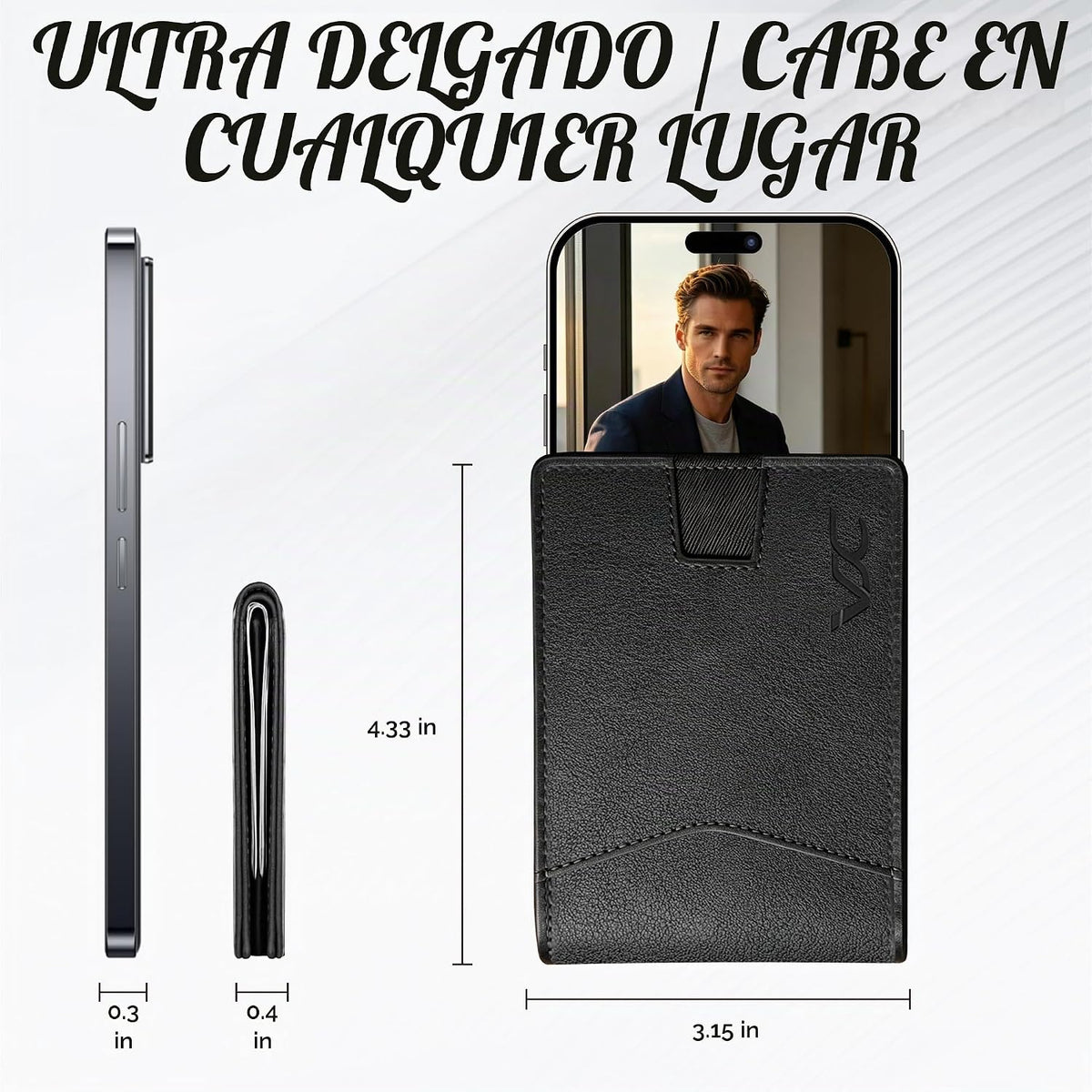 Billetera delgada y plegable para hombre, bolsillo frontal minimalista, cartera con bloqueo RFID con 1 ventana de identificación con muesca para el pulgar, 9 ranuras y bolsillo para