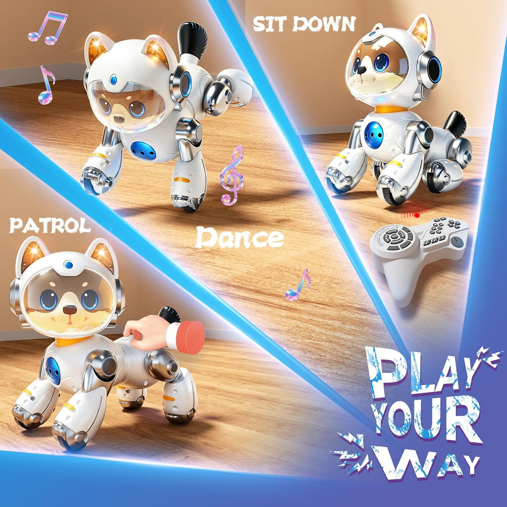 Robot inteligente de juguete para perros, 2.4 GHz, gesto remoto y control táctil, cachorro robótico, efecto de aerosol de baile musical y sonidos de ladridos, mascota electrónica recargable, regalo de