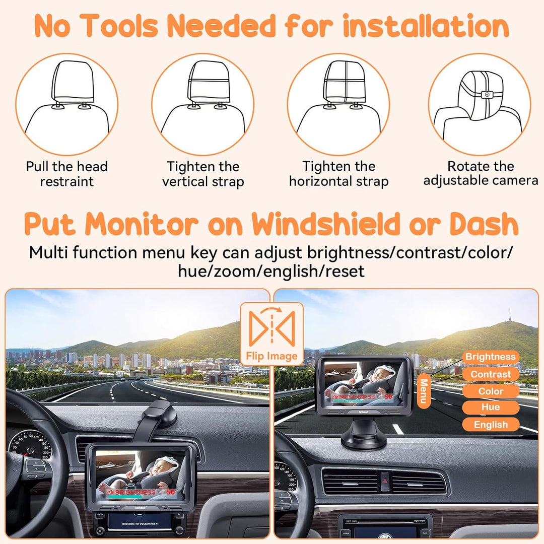 Rohent Monitor de Coche para Bebés para Recién Nacidos - Cámara HD...