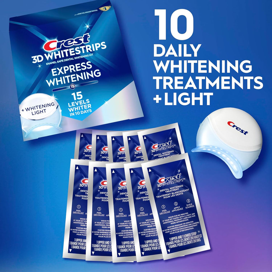 Kit de blanqueamiento dental Crest 3D Whitestrips Express con luz L...