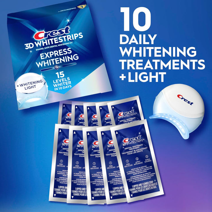 Kit de blanqueamiento dental Crest 3D Whitestrips Express con luz L...