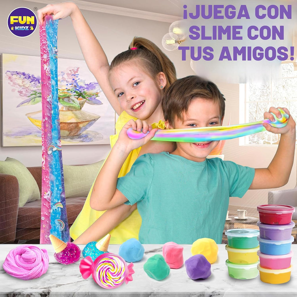 FunKidz - Kit de 33 tazas de slime jumbo para niños, paquete de slime prefabricado para bricolaje, suave, nube, transparente, mantequilla, purpurina, brillando en la oscuridad, kits de fabricación de