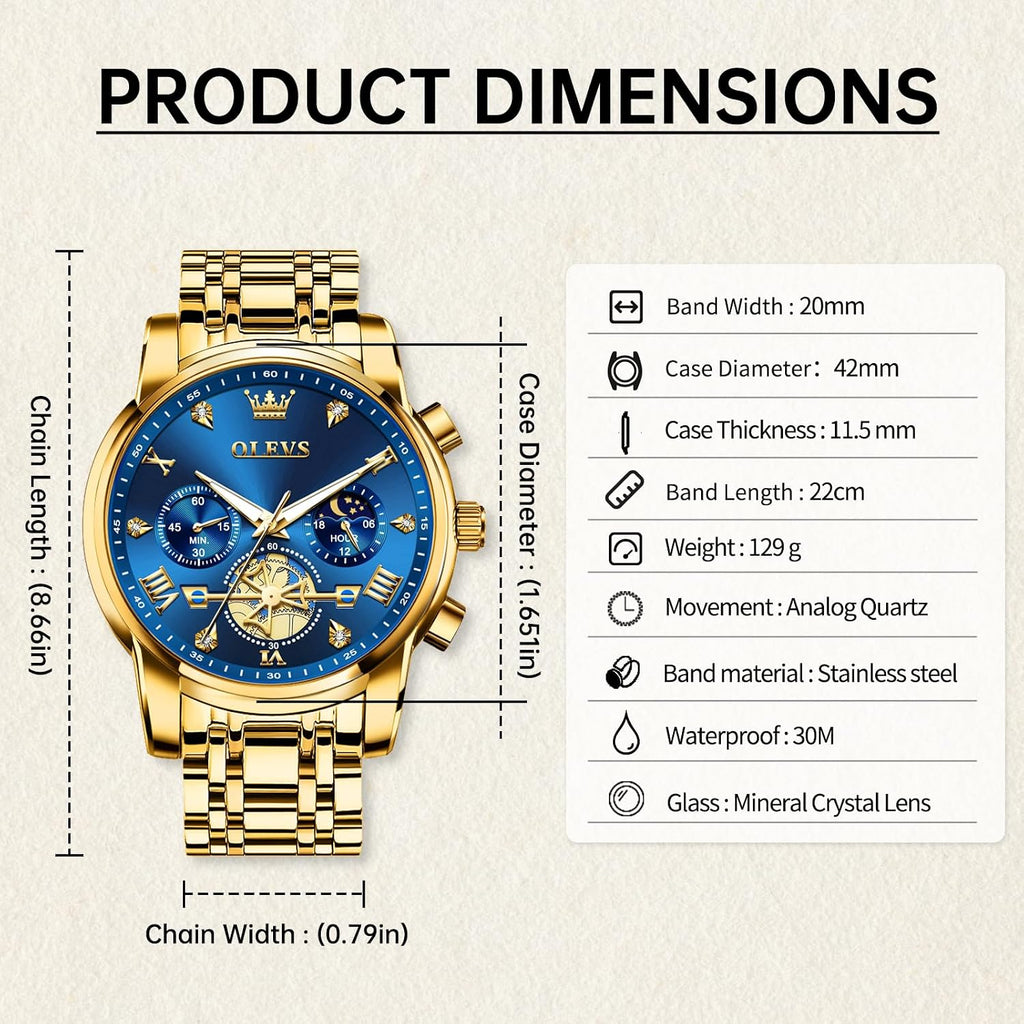 OLEVS Relojes para Hombre Lujo Acero Inoxidable Cara Grande Cronógrafo Vestir
