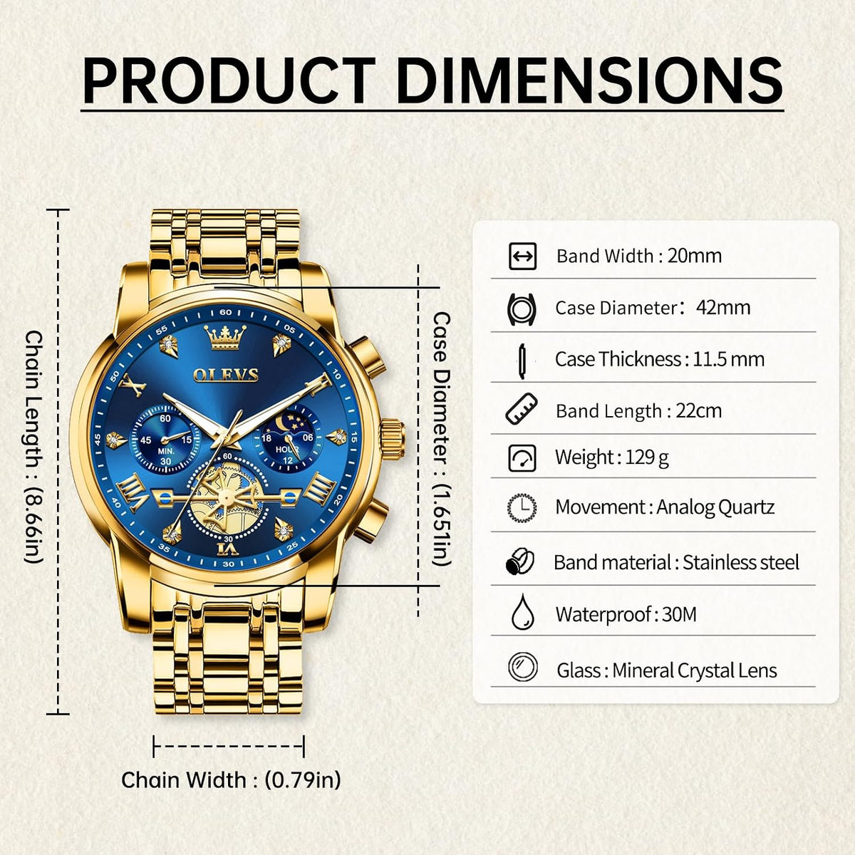 OLEVS Relojes para Hombre Lujo Acero Inoxidable Cara Grande Cronógrafo Vestir
