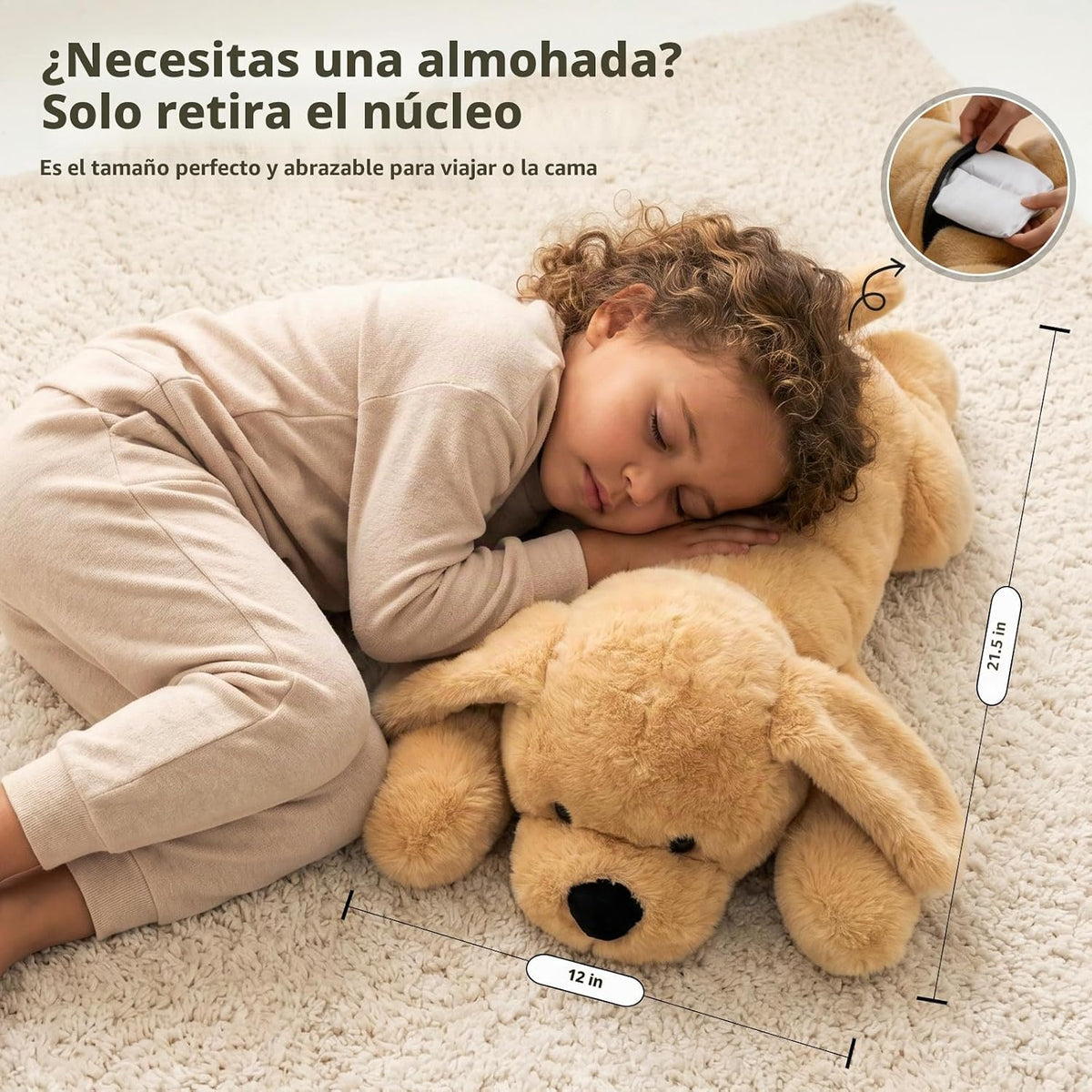Golden Retriever de 3.3 libras con peso de animal de peluche, 21.5 pulgadas, almohadilla térmica para perros de peluche para calambres menstruales con almohadilla extraíble, bonito perro de