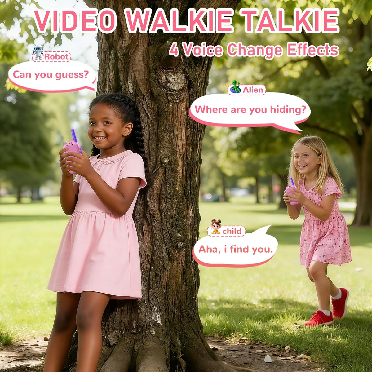 Startcan Walkie Talkies de video para niños, paquete de 2 juguetes recargables de videollamada, juguetes para interiores y exteriores, regalos de cumpleaños de Navidad para niñas de 3 a 8 años en