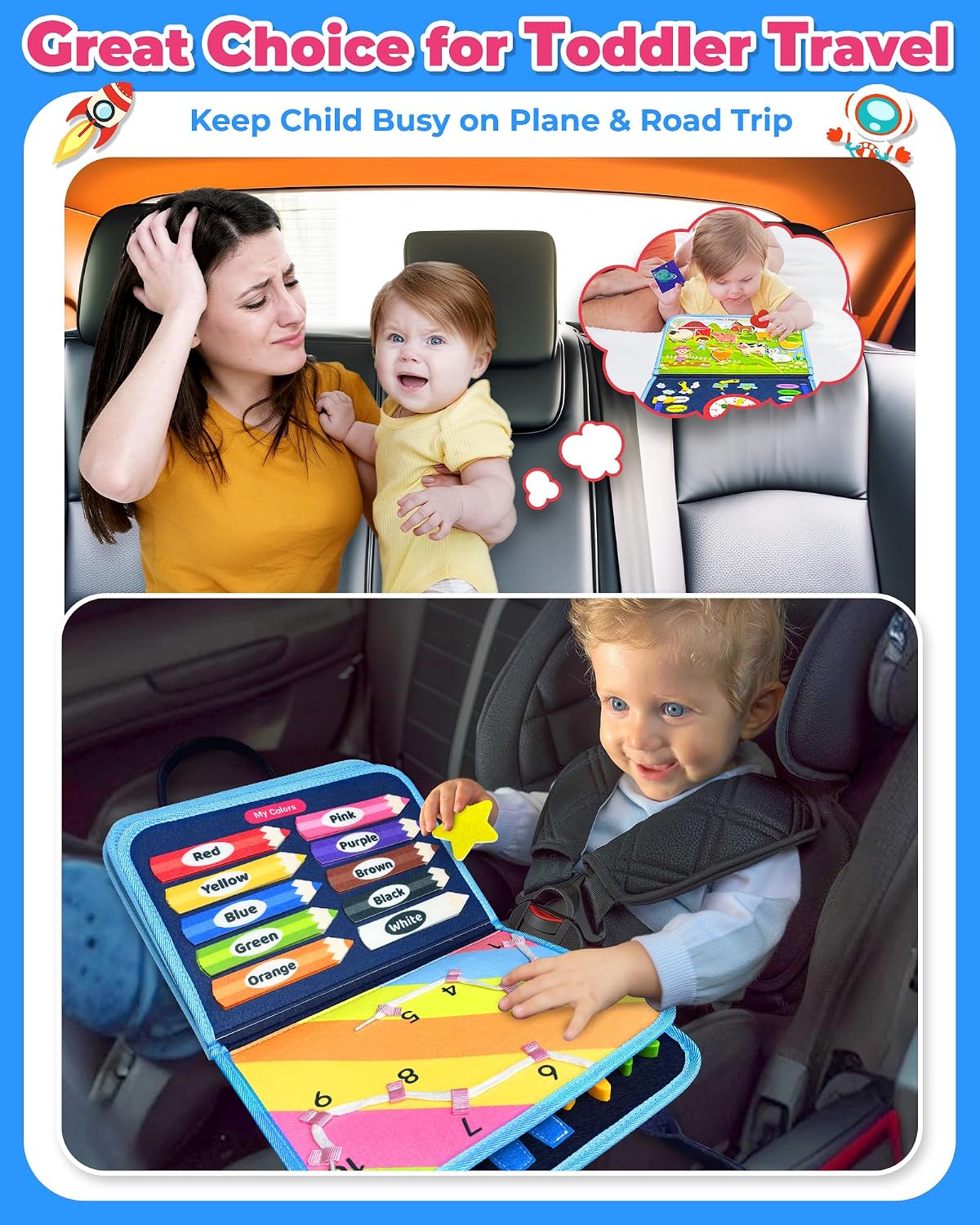 Juguetes Montessori de tablero ocupado para niños pequeños, regalos de cumpleaños, libro ocupado, juguetes sensoriales para niños pequeños, actividades educativas de viaje para niños pequeños