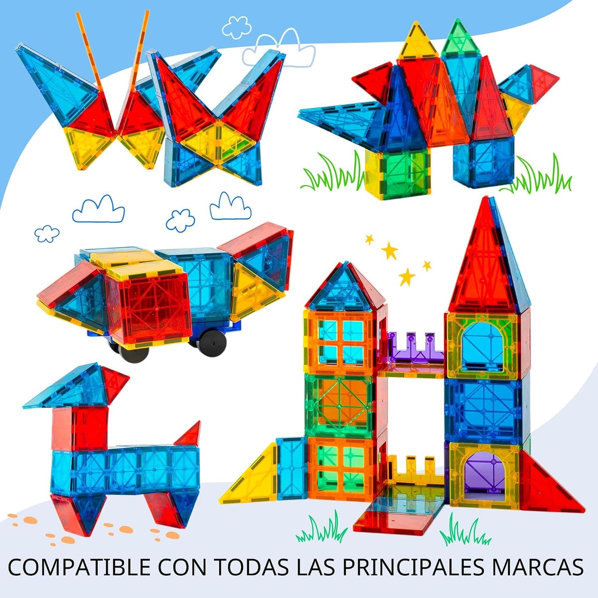 SUNNY AUNTIE - 240 azulejos magnéticos para niños de 4 a 8 años