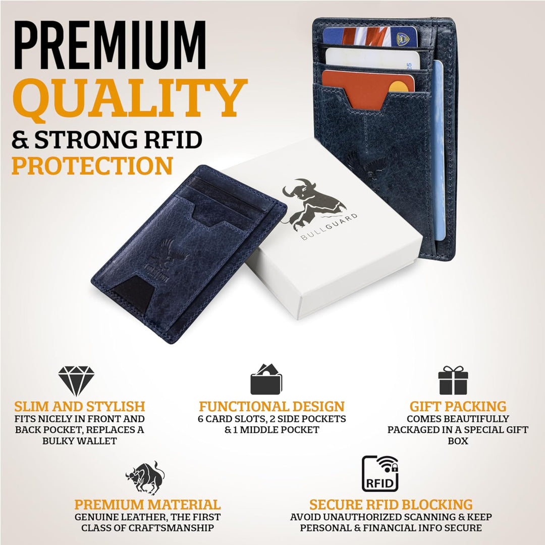 BULL GUARD Billetera de cuero delgada con bloqueo RFID para hombres...