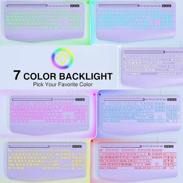 SABLUTE Large Print Backlit Computer Keyboards, Wired Lighted USB K...