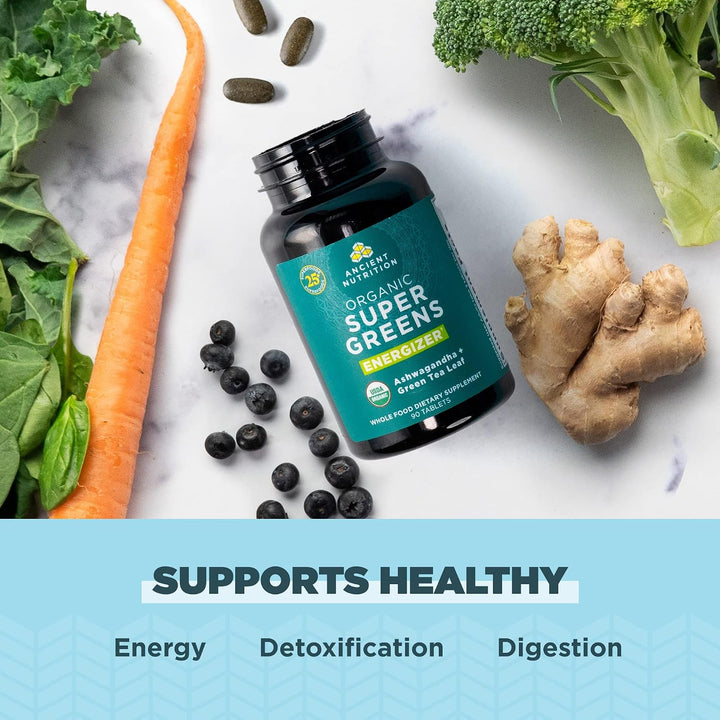 Ancient Nutrition Supergreens Energizer Tablets, tabletas orgánicas...