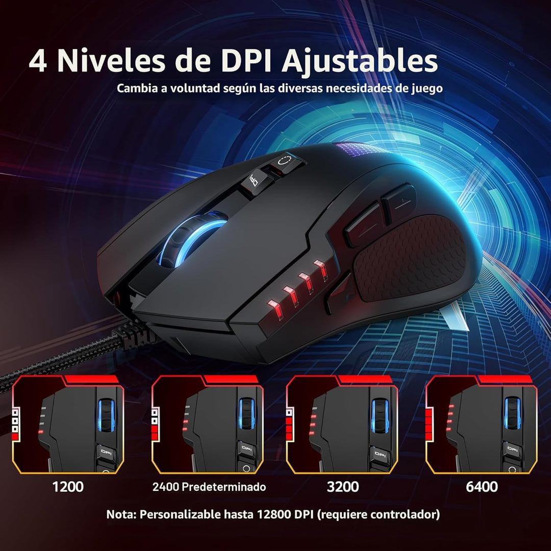 acer Ratón para juegos con cable, mouse ergonómico RGB de 12,800 DP...
