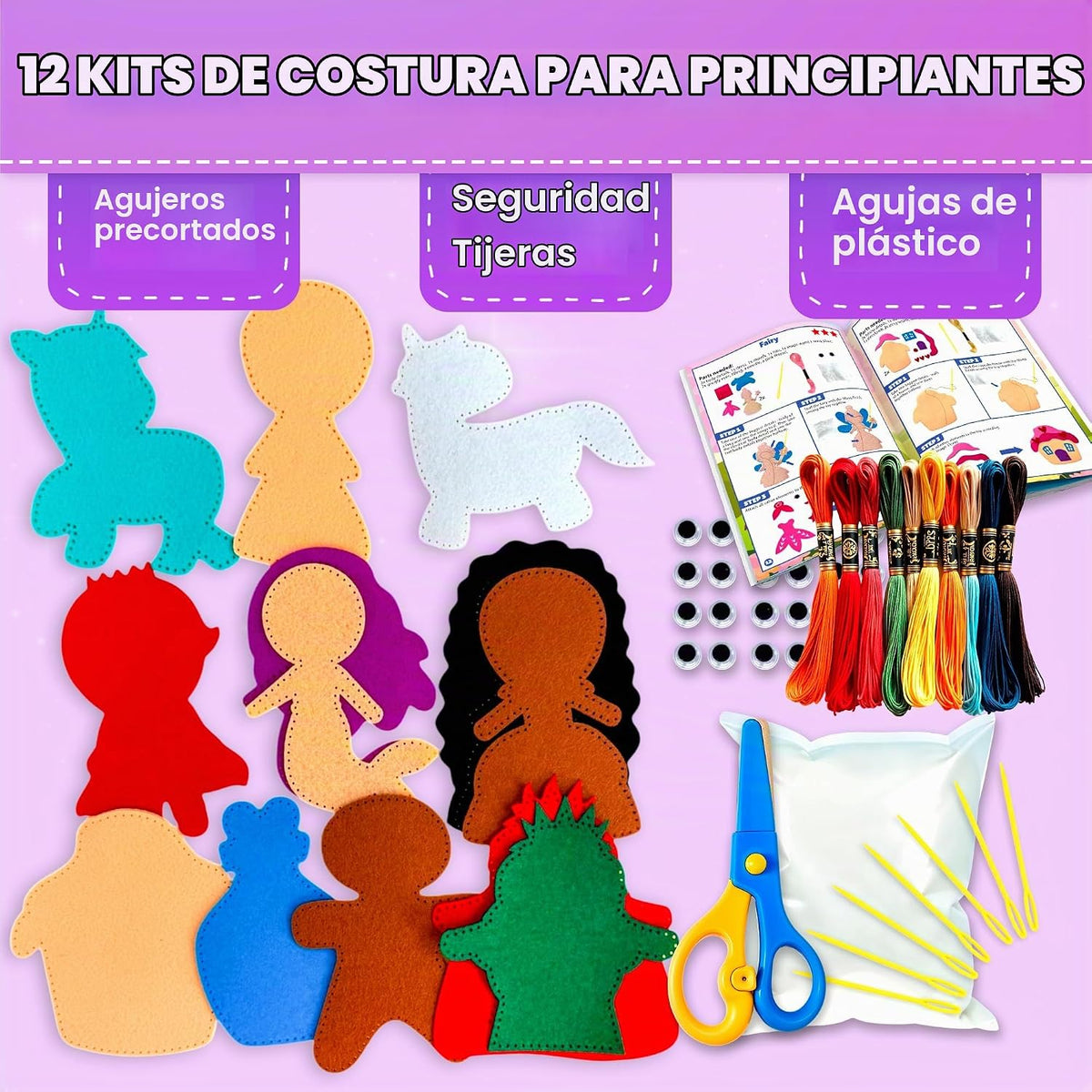 Kits de costura para niños de 5 a 8 a 12 años, kit de costura para