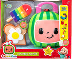 CoComelon Juego de lonchera – Incluye lonchera, bandeja de 3 piezas, tenedor, cuchara, tostadas con huevo, manzana, paleta, tarjeta de actividades, juguetes para niños, niños pequeños y preescolares
