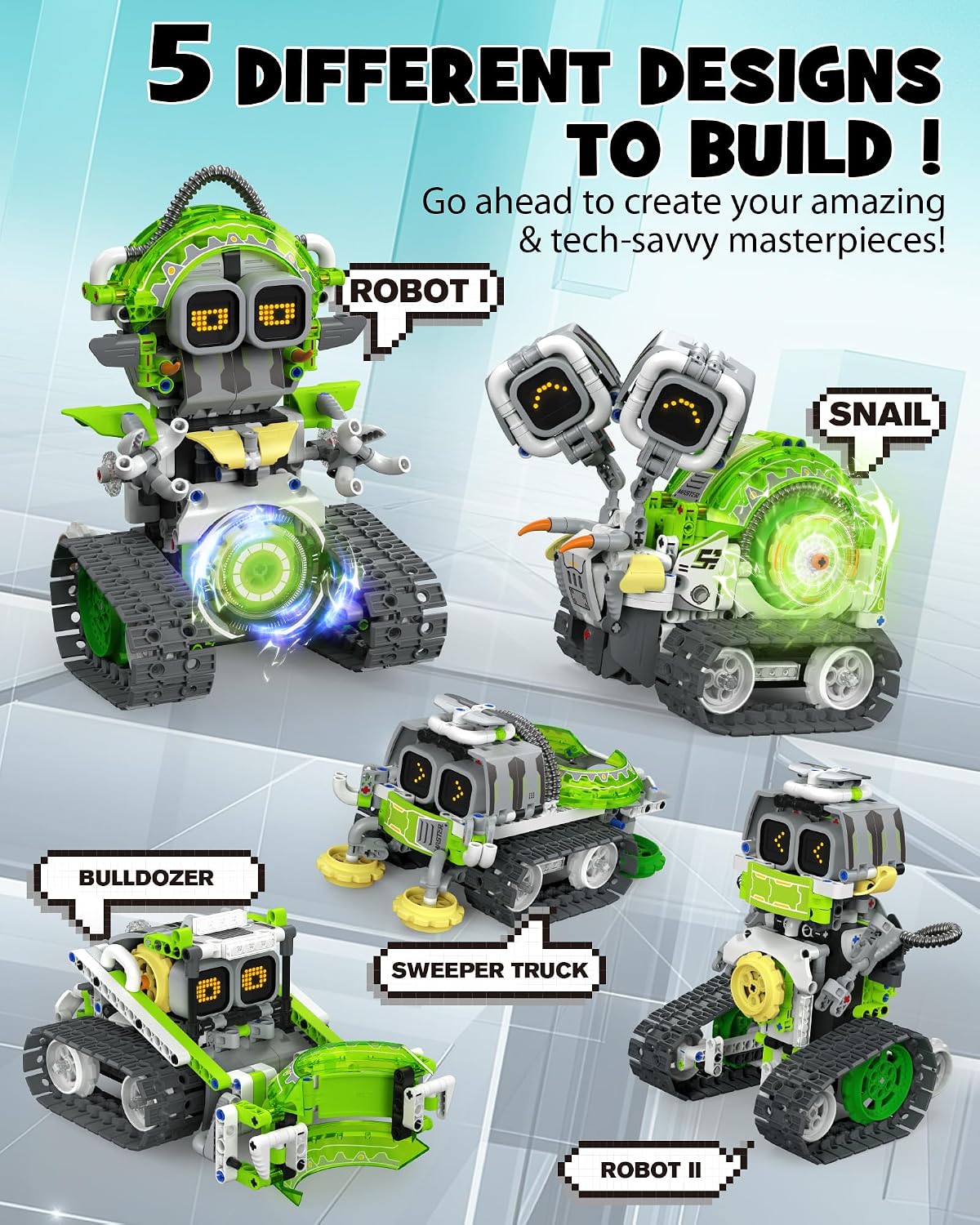 Opmind Kit de construcción de robot STEM RC 5 en 1, codificación de aplicaciones 478pcs, niños de 6 a 12 años