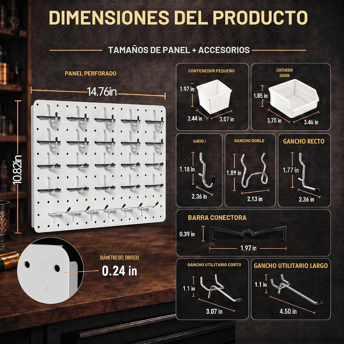 Kit organizador de tablero perforado, paquete de 4 paneles de metal de