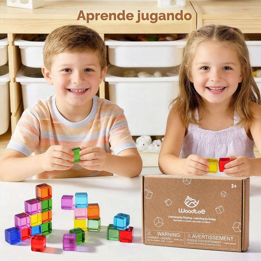 Woodtoe Bloques de construcción arcoíris para niños, 24 piezas de bloques