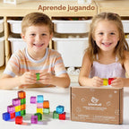 Woodtoe Bloques de construcción arcoíris para niños, 24 piezas de bloques