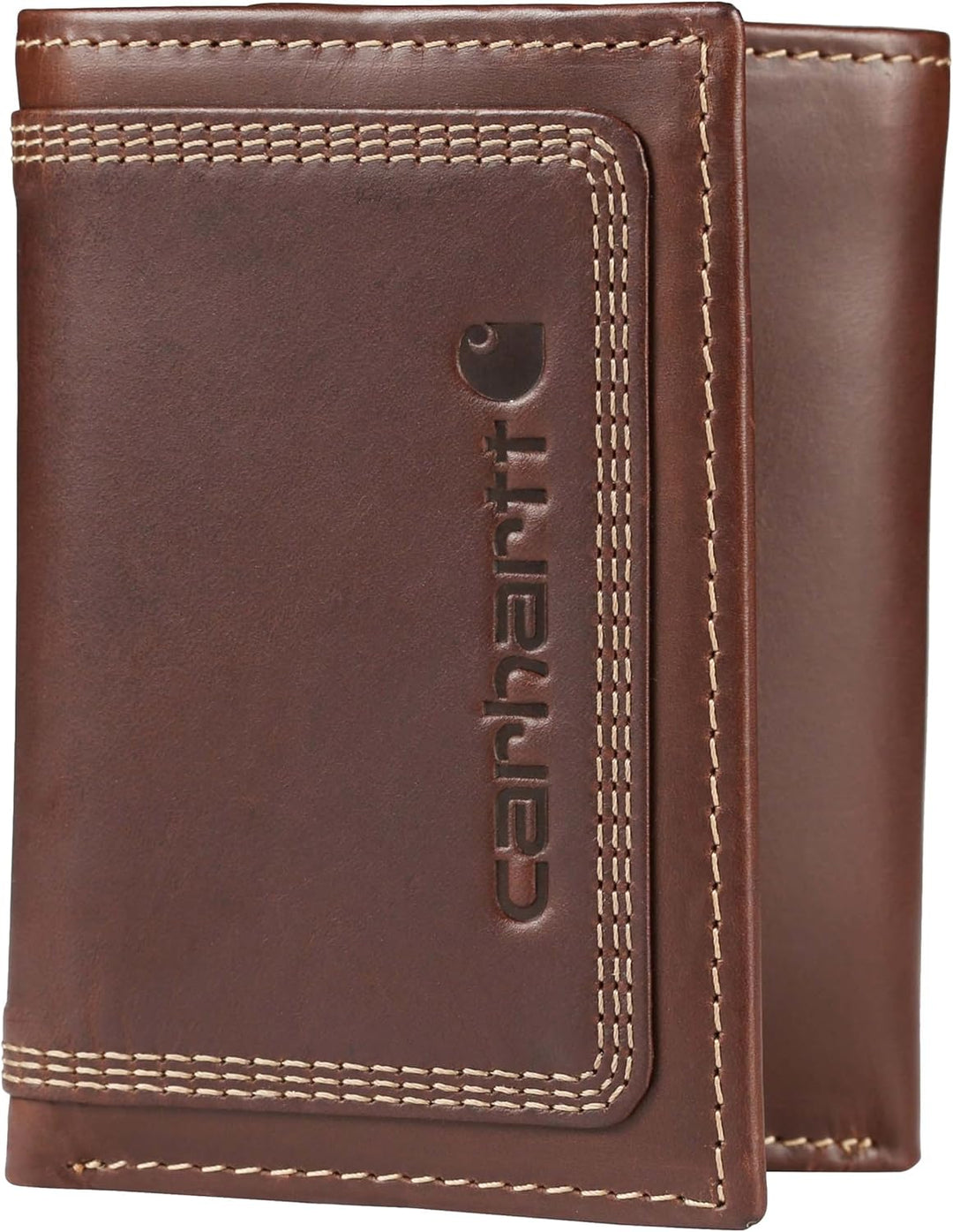 Carhartt Cartera de cuero para hombre con triple puntada, cuero dur...
