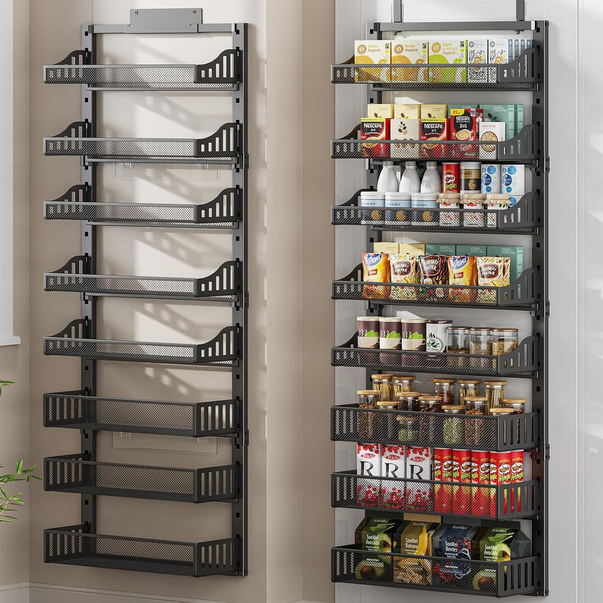 Organizador de Despensa de 8 Niveles Sobre la Puerta, Estante Grande de Metal para Especias en Puerta con Canasta Ajustable, 2 en 1 Montaje en Pared o Colgante de Servicio Pesado Estante de