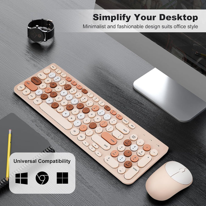 Combo de teclado y mouse inalámbricos, teclado retro de máquina de...