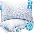 QUTOOL Juego de 2 almohadas refrescantes de espuma viscoelástica triturada CertiPUR-US, tamaño Queen, almohada fresca para personas que duermen con calor, almohada firme ajustable para personas que