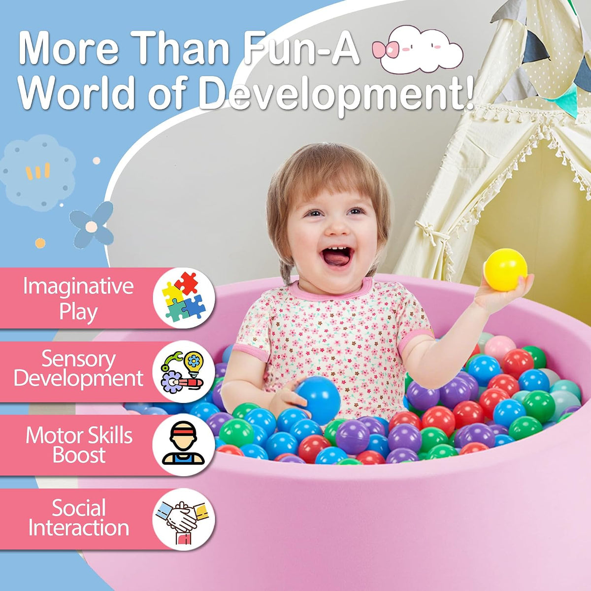 Piscina de bolas de espuma de 47.2 x 15.7 pulgadas para niños pequeños, pelotas redondas para bebés de 1 a 3 años, pelotas de juego para niños y niñas, pelotas no incluidas, color rosa