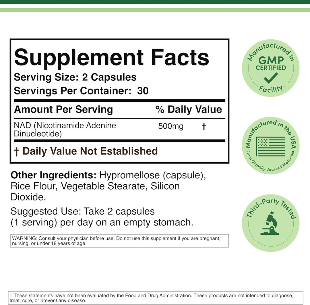 NAD+ Antienvejecimiento y Regeneración Celular | 500mg de NAD Plus...