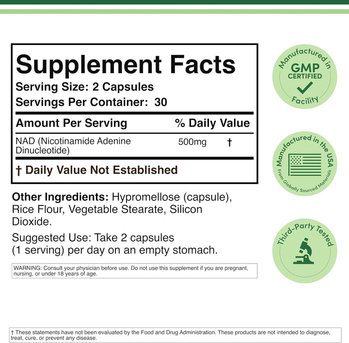 NAD+ Antienvejecimiento y Regeneración Celular | 500mg de NAD Plus...