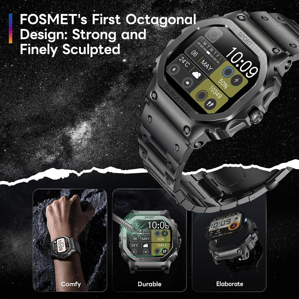 FOSMET Smartwatches para hombres (responder/hacer llamadas), monitor de frecuencia cardíaca y rastreador de sueño