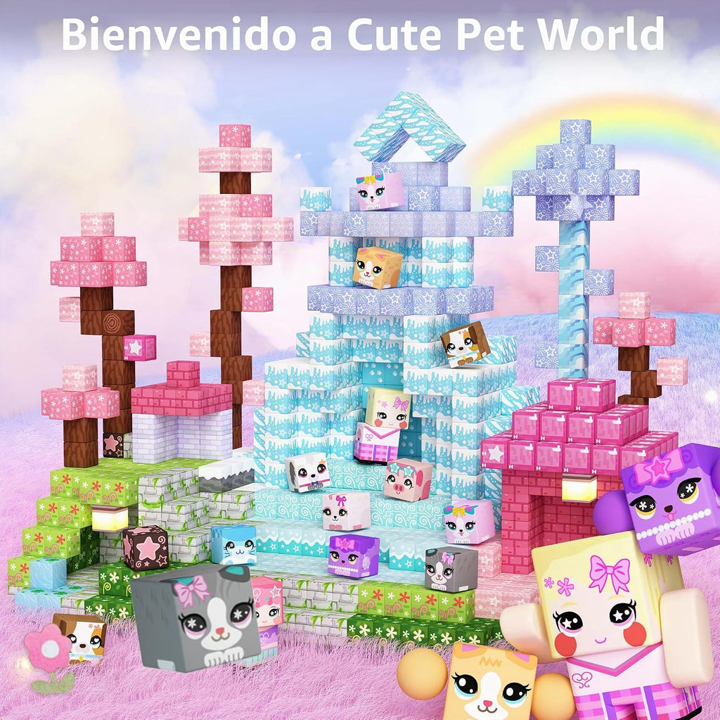 Bloques magnéticos GobiDex de 100 piezas para niños, bloques de construcción de castillo de princesa rosa