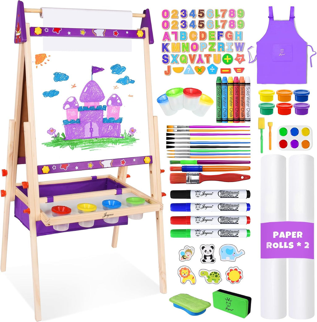 Joyooss Caballete artístico para niños, caballete de madera ajustable para niños pequeños, pizarra blanca y pizarra de tiza para niños, caballete de arte para niños de 2 a 4 años, 4 a 8, 9 a 12 años, caballetes de dibujo