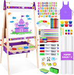 Joyooss Caballete artístico para niños, caballete de madera ajustable para niños pequeños, pizarra blanca y pizarra de tiza para niños, caballete de arte para niños de 2 a 4 años, 4 a 8, 9 a 12 años, caballetes de dibujo