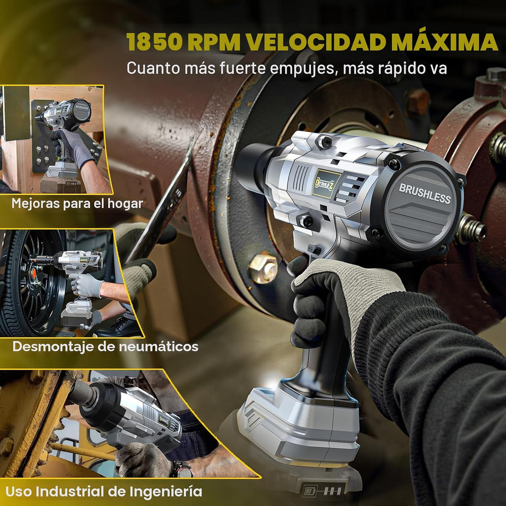 Llave de impacto inalámbrica de 1800 pies-libras (2440 Nm) de 1/2 pulgada