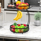 Simple Houseware Cesta de frutas de 2 niveles para encimera con colgador de plátano, color negro