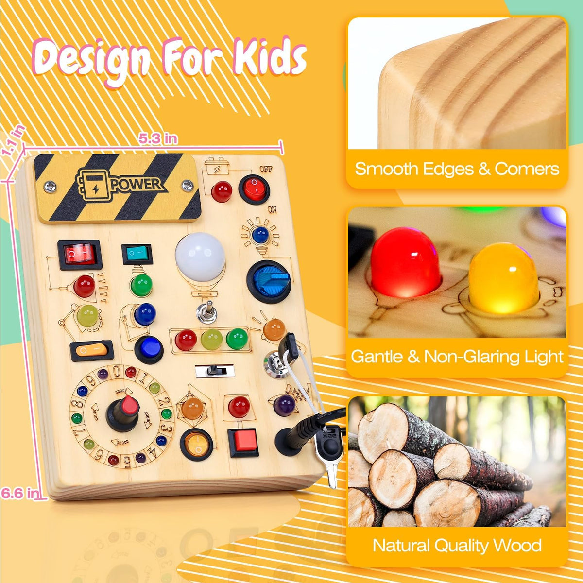 Tablero de actividades con interruptores de luz LED, juguetes Montessori para niños de 1, 2, 3 años, tablero de actividades sensoriales de madera para niños pequeños, juguetes de viaje para niños y niñas de 1 año o más, regalo de cumpleaños