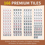 Juego de mahjong americano premium con funda de piel sintética de lujo marrón, 166 azulejos blancos, incluye fichas y dados, juego de azulejos Mahjong portátil de viaje completo