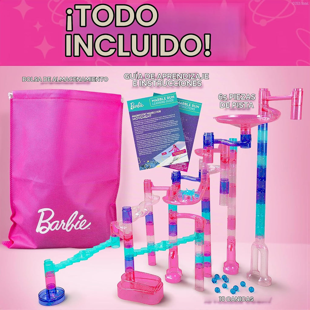 Barbie Sparkle Marble Run - Juego de construcción con 10 canicas para niños