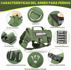 Arnés tipo chaleco para perro de servicio para perro grande, chaleco táctico MOLLE con 10 parches para mascotas, arnés resistente sin tirones para entrenamiento y caminatas