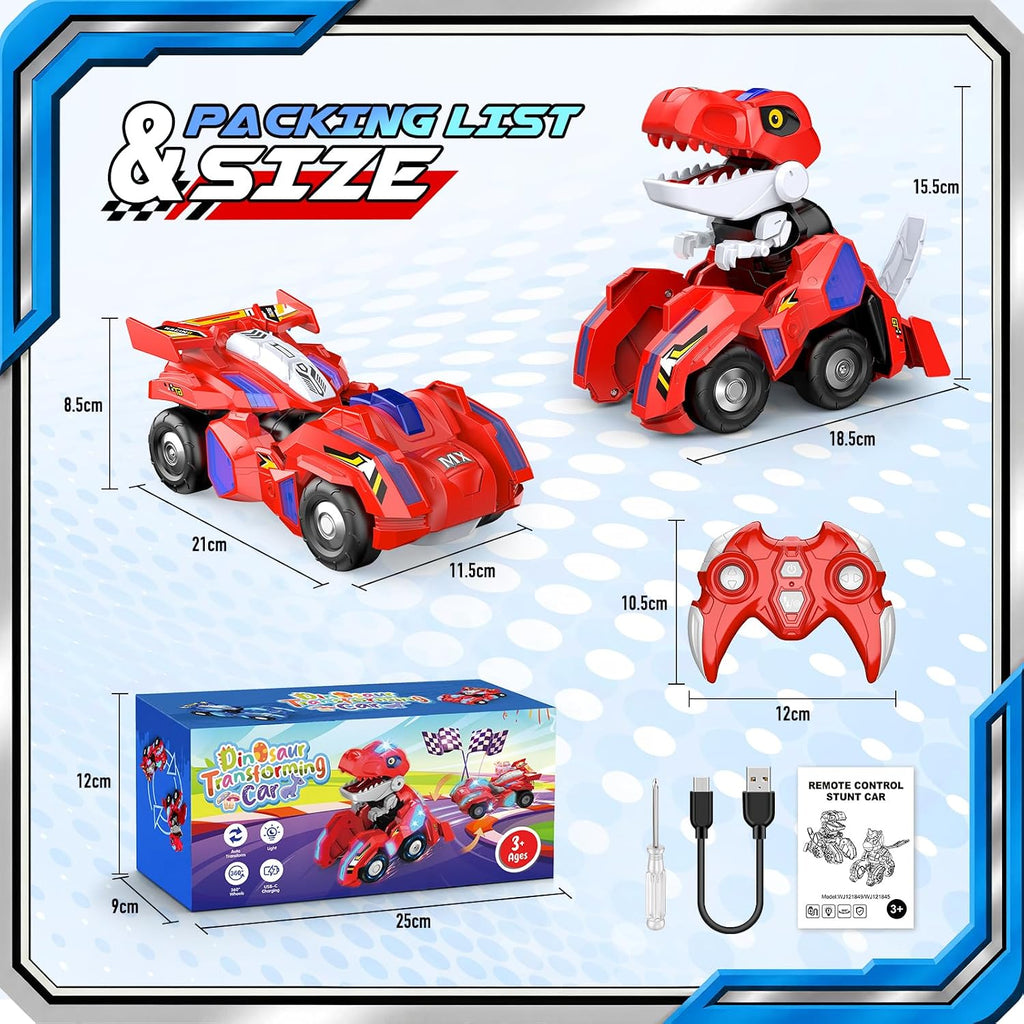 Coche RC transformador de dinosaurios con luces LED, conversión de robot de