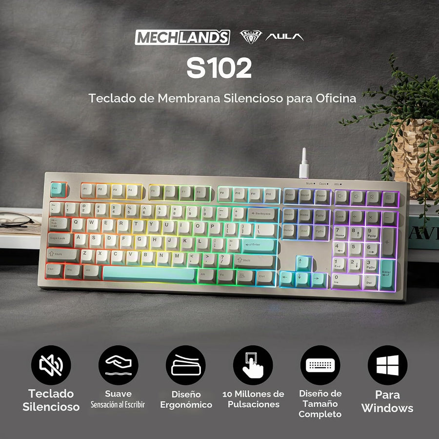 MechLands Aula S102 - Teclado de membrana para juegos con teclado n...