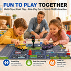 Juguetes de camión de aleación 1:32 para niños, 6 unidades de autos fundidos a presión con mapa de ruta, señales de tráfico y luz, juego de vehículos de juguete, cumpleaños para niños y niñas