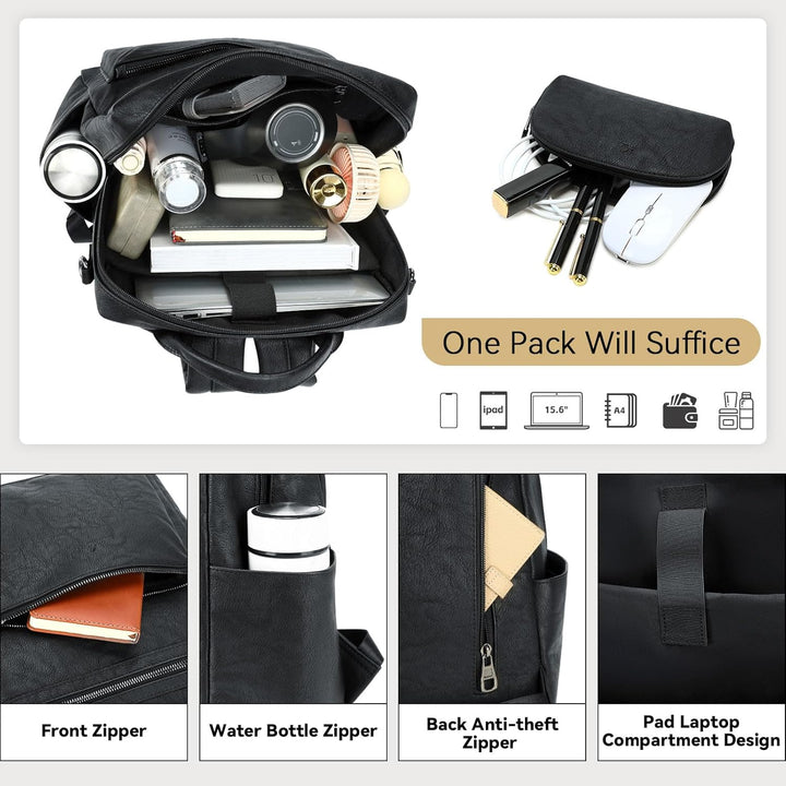 Mochila de cuero vegano para laptop AGLOD para mujer, mochila de 15...