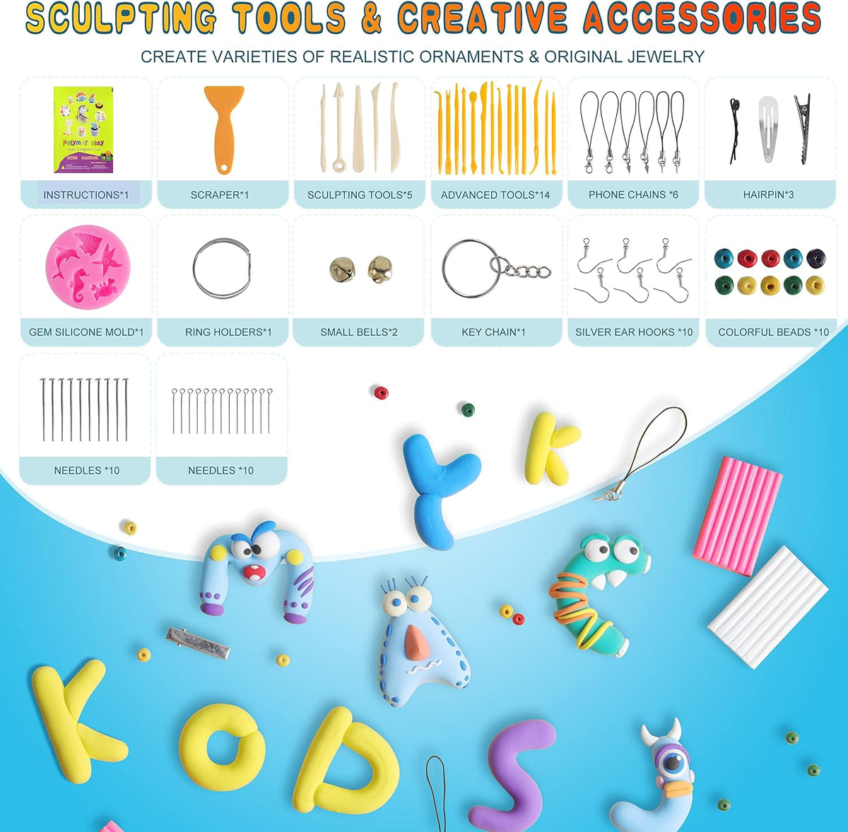60 Colores Kit de Arcilla para Repostería al Horno, Individualmente Empacado