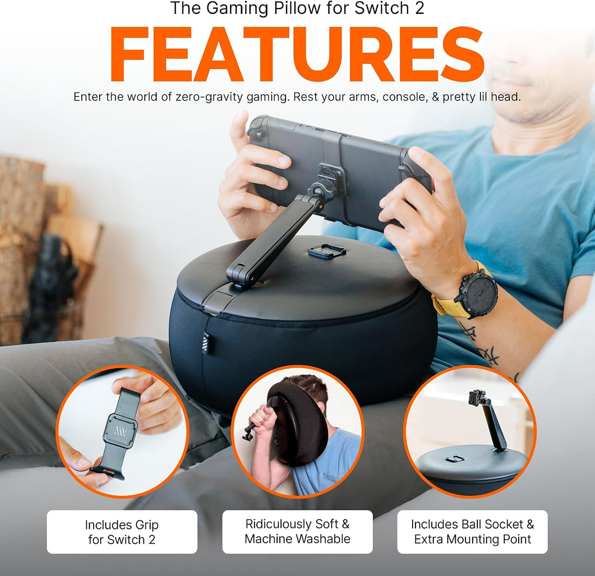 Almohada para Gaming Mechanism Compatible con Nintendo Switch 2 | Experimenta Juego en Gravedad Cero con Nuestros Accesorios para Nintendo Switch 2 | Almohada Ridículamente Suave y Lavable a Máquina para Gamers