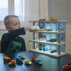 Saichotoy Display Case para Hot Wheels, Lighted 4-Tier Wooden Garage Storage